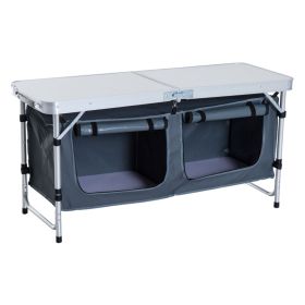 Outsunny 47" Aluminum Portable Camping Table, Folding Picnic Table with Handle & Storage, Silver