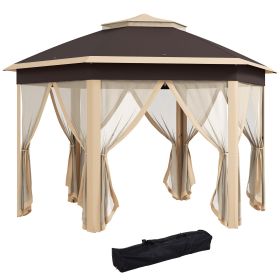 Outsunny 13 x 13 Pop Up Gazebo Hexagonal Canopy with Mesh Netting for Outdoor Events Patio Garden Wedding Party Shelter