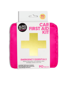BLINGSTING Car First Aid Kit - 90 Pieces Included, Pink, 1 Count, 5 in x 5 in 2 in