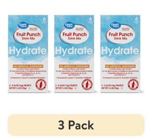 (3 pack) Great Value Fruit Punch Hydration Powdered Liquid Drink Mix, 0.56 oz, 6 Count
