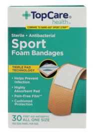 TopCare Sterile Antibacterial Sport First Aid Antiseptic All One Size Foam Bandages