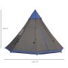Outsunny Large 6-Person Metal Teepee Camping Tent with Weather Protection Portable Design and Included Carrying Bag