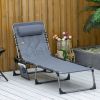 Outsunny Folding Chaise Lounge Chair, Padded Reclining Chair with 5-position Backrest, Pillow and Pocket for Deck, Beach, Lawn and Sunbathing, Grey