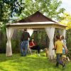 Outsunny 12' x 12' Canopy Tent with Mesh Netting, UPF50+ Pop Up Tent with Carry Bag for Garden, Patio, Brown