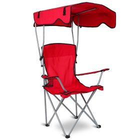 1Pc Foldable Camping Chair With Canopy Cup Holder 330LBS Max Load Folded As A Carry Bag Fedex Shipping (Color: Red)